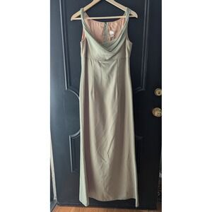 VTG Union Made Formal Dress‎ Evening Gown Sage Green Cowl Neck Sleeveless Sz 7 8
